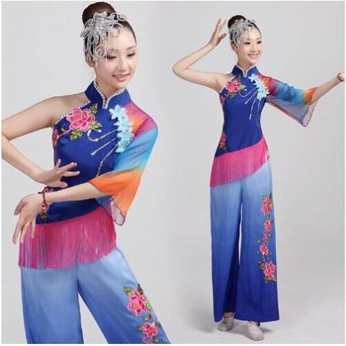 082) Chinese folk dance costumes fan yangko dance performances square classical dance stage performance flower dance wear