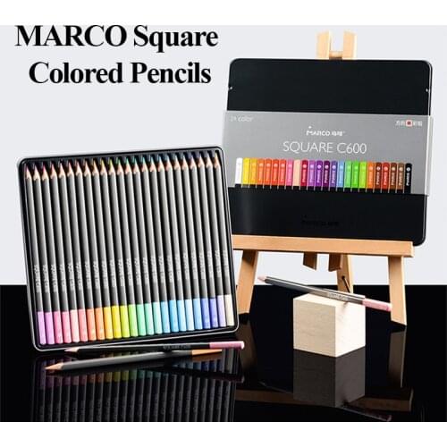 Marco Art Square Oily Colored Pencils Pink Series 12/24 Colors Hand Painted lapis de cor Painting Design Exam Supplies C600