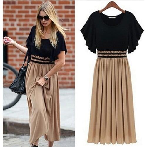 Fashion Women Dress Casual High Waist Ruffles Round Neck Pleated Short Sleeve Dress Midi Dress Ladies Summer Plus Size Dresses