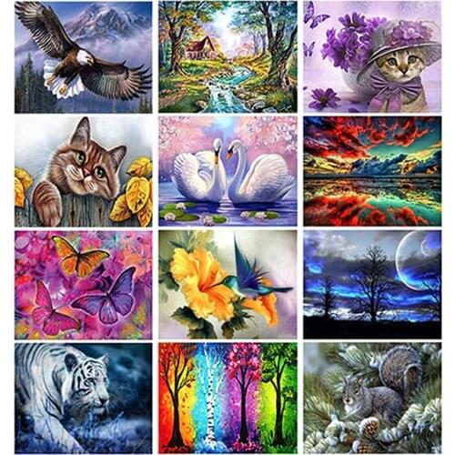 25 Pattern Diy Diamond Painting Round Drill Cross Ctitch Kits 5D Diamond Mosaic Embroidery Landscape animal Painting decoraction
