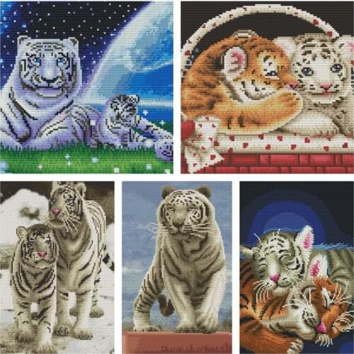 Diy Cross Stitch Kit Animal Series Tiger Pictures Embroidery Tiger Painting Home Decoration Handmade Wall Painting Cute Animal