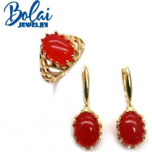 2021 New Natural red agate oval 10*14mm ring earrings jewelry set 925 sterling silver simple fine womens best anniversary gift