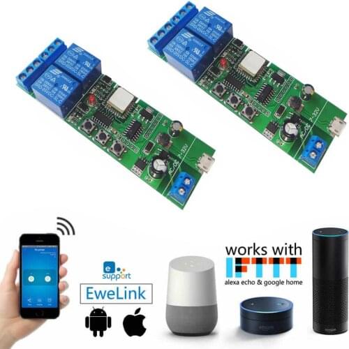 2Pcs 2-GANG DIY Switch 2 Channel Wifi Wireless Switch Inching Self-locking Interlock for Amazon Alexa Google Smart Home eWeLink