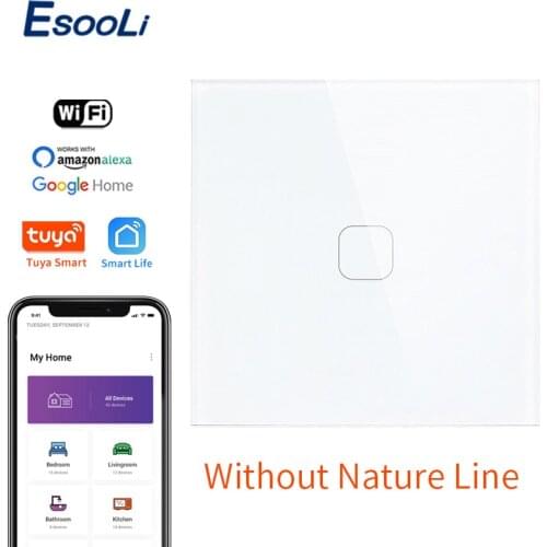 EsooLi Standard 1 Gang Crystal Glass Panel EU/UK Light Touch Switch Tuya/Smart Life Wireless ControL Electric Touch Light Switch