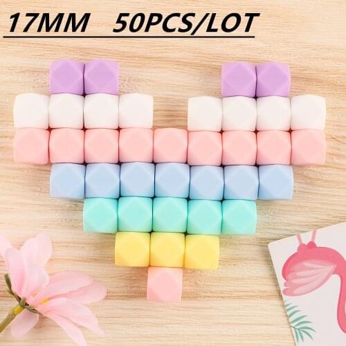Kovict 17mm 50pcs Hexagon Silicone Beads Food-Grade Baby Silicone Dentition For Necklace Making rodent