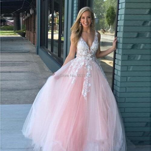 Pink A Line Wedding Dresses Deep V Neck Sleeveless Open Back Vestido De Noiva Lace Appliques Bridal Gowns Floor Length