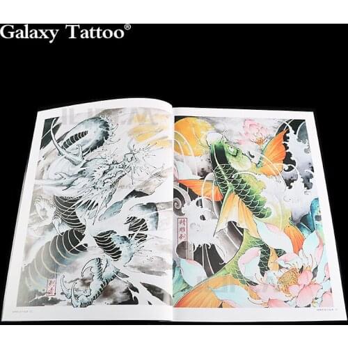 Tattoo Books Lotus Carp Dragon Popular Oriental Painting Pattern A4 Paper Body Tattoo Art Supply 50pages