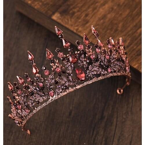 Purple Rhinestone Tiaras and Crowns Baroque Headbands for Women Girls Retro Princess Diadem Bride Wedding Party Hair Jewelry