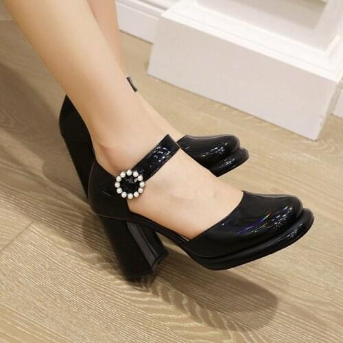 Women Classic Pumps Square High Heels 8cm Square Heels Ladies Round Toe Shoes Red Apricot Black Beige Heels Size 46 47 48