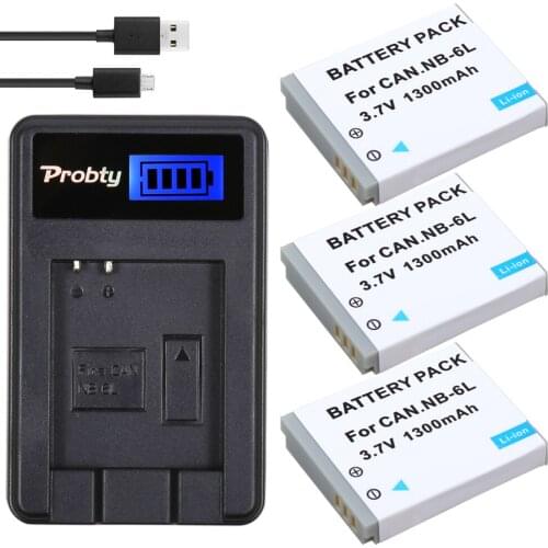 3Pcs PROBTY NB-6L NB 6L NB6L Battery + LCD Charger For Canon IXUS 85 IS IXUS 95 IS IXY 110 IS PowerShot D10 S90 SD1200 Camera
