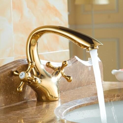 Golden single hole wash basin faucet antique, Vintage bathroom sink faucet, Copper water kitchen basin faucet mixer pull out