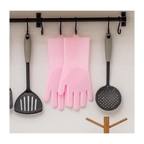 1Pair Silicone Cleaning Gloves Kitchen Accessories Not Hurt Hands Dishwashing Gloves Household Scrubbers Kitchen Cleaning Tools