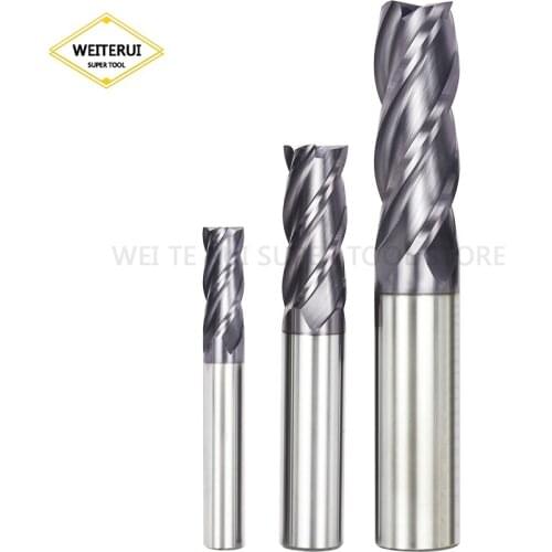 1PC HRC50 4 Flute Endmill 4mm 5mm 6mm 8mm 12mm Alloy Carbide Milling Tungsten Steel Milling Cutter End Mill Cutting