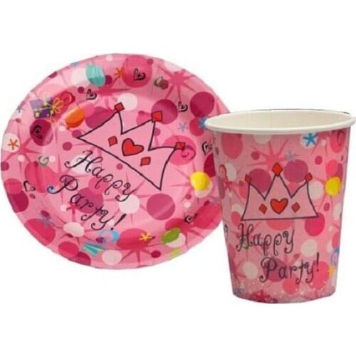 100PCS(50 cups +50 plates) Paper Plate Cup Baby Kids Birthday Party Decoration Festival Birthday Supplies Favor Baby Shower