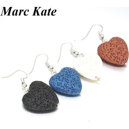 12Colors Fashion Love Heart Lava Stone Earrings DIY Aromatherapy Essential Oil Diffuser Jewelry Women Volcanic Rock Earrings