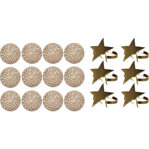 12PCS Round Paper Woven Placemats,Rope Mesh Place Mats With 6Pcs Five-Pointed Star Napkin Ring, Christmas Napkin Ring