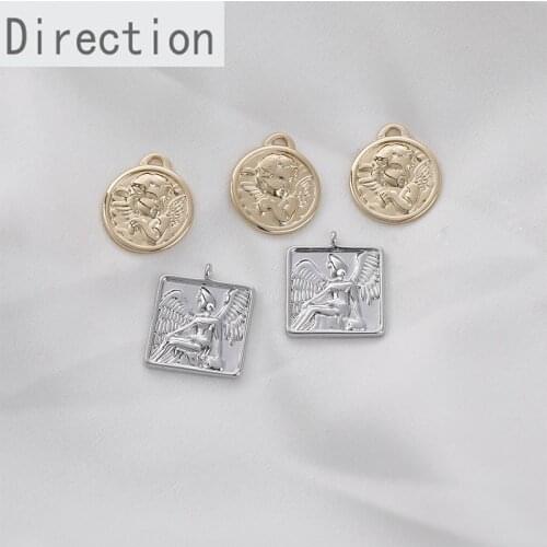 14k Gold covered Angel Cleopatra portrait Round Pendant Necklace Bracelet Earrings DIY jewelry handmade material accessories