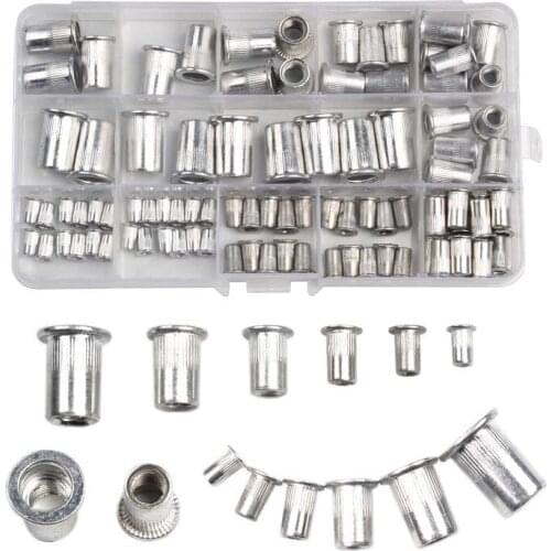 190pcs Rivet Nuts M3 M4 M5 M6 M8 M10 With Box Aluminum Alloy Flat Head Threaded Insert Nut Rivet Cap Set Threaded Nuts Hardware