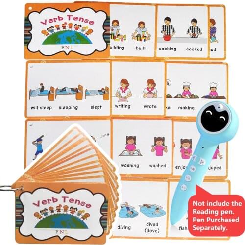 24 Groups/set English Verb Tense Flashcards Leaning Word Picture Pocket Cards Educational Toys for Child Kids Games Montessori