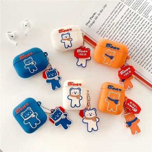 3D Cartoon Bear Earphone Case for Airpods Pro Case Cute Silicone Cover for Apple Air pods Pro 1 2 3 Cases Accessories with Strap