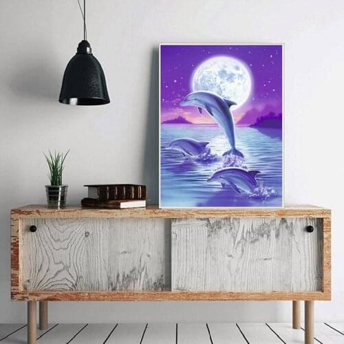 5d Diy Diamond Painting Dolphin Diamond Embroidery Full Square Round Drill Cross Stitch Kits Diamond Mosaic Home Decor