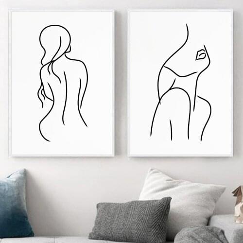 Abstract Single Line Face Art Beauty Painting Girl Body Back Minimalist Wall Art Canvas Poster Print Nordic Picture Home Decor