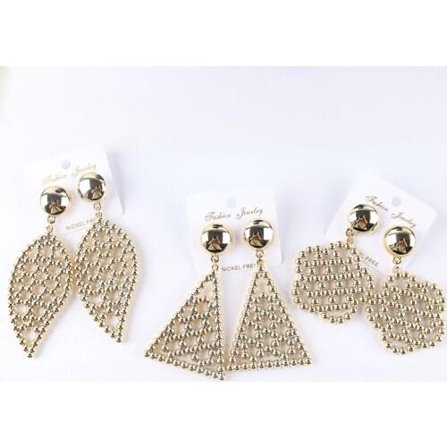 Free Shipping!2022 Shinny Beaded Metal Flower Triangle Leaf Earrings