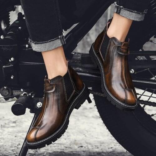 Autumn Winter Boots Men Fashion Casual Men Shoes British Male Ankle Boots Waterproof Flat Shoes Motorcycle Boots Male