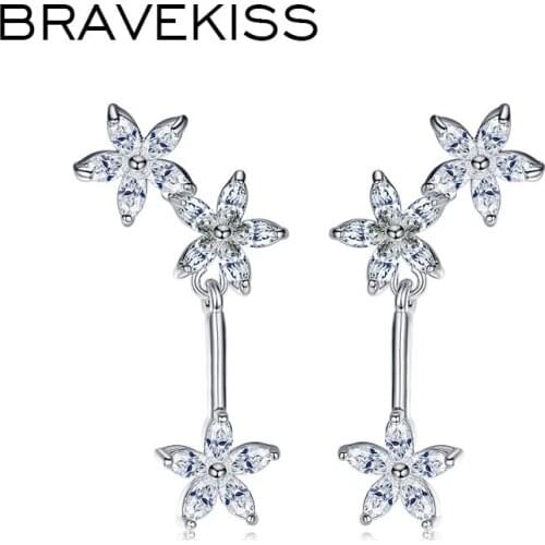 BRAVEKISS Trendy Flower Crystal Long Dangle Earrings for Women Chandelier CZ Stone Drop Earring 2019 New Fashion Jewelry BUE0367