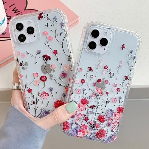 Fashion Flower Phone Case for iPhone 12 Mini 11 Pro XS Max XR X 7 8 Plus IMD Floral 2 in 1 High Clear Shockproof Soft TPU Cover