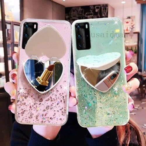 Love Heart Makeup Mirror Girl Glitter Phone Case For HUAWEI P30 P20 Pro P40 Lite Y8S Y9S Y5P Y6P Y7P Y8P Y5 Y6 Y7 Y9 Prime 2019