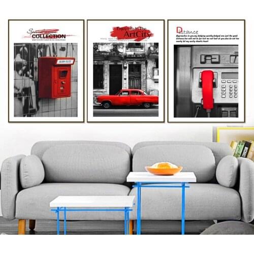 Black White Red Wall Art Poster Car Telephone Wall Pictures for Living Room Decoration Nordic Canvas Print Retro