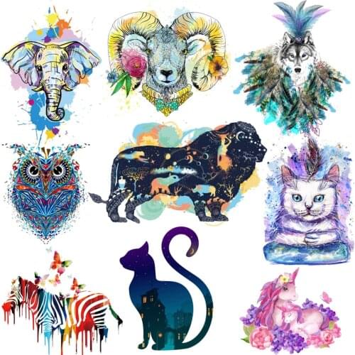 Colorful Animals Heat Vinyl Transfer For Clothes Cat Iron On Transfer For Clothes Horse Thermal Stickers Appliques For T-shirt