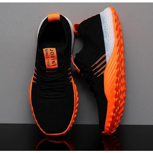 Plus Size Light Weight Air Mesh Men Sport Shoes Women Sneakers Man Black Orange Breathable Running Shoes Mens Sports Gym D-436