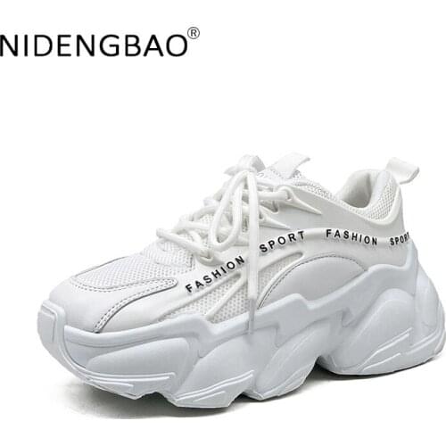Women Chunky Sneakers Platform 2021 Fashion Breathable White Casual Vulcanize Shoes Heighten Running Jogging Walking Sports Shoe