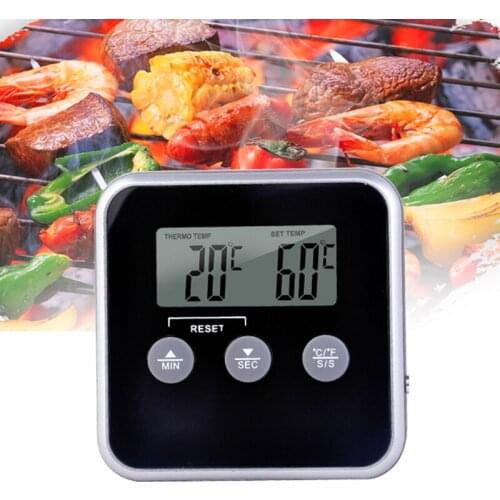 Kitchen Food Thermometer BBQ Cooking Oven Thermometers Countdown Stainless Steel Probe Thermometer High Temperature Dual Alarm
