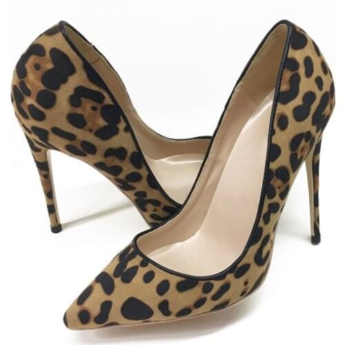 Leopard Flock 12cm High Heels Women Pumps Pointed Toe Borwn Footwear Stiletto Party Dress Shoes YG038 CHENSIR9