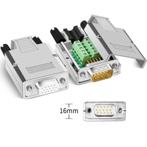 Metal D-SUB Connector DB15 Femaele/Male VGA Terminal 3 Rows 15Pin Breakout Terminals Screw/Nut Type 3+6 3+9 Solderless Connector