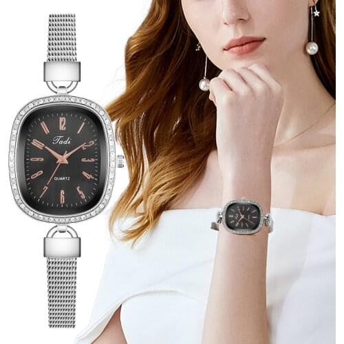 Minimalist Womens Fashion Silver Watches Simple Ladies Stainless steel mesh belt Wristwatches Rectangle Female Quartz Clock