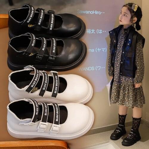 2021 New Girl Princess Shoes Girls Leather Shoes British Style Fashion Single Shoes Black Fashion Flats Casual Breathable Hot