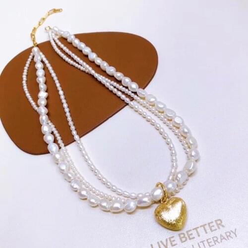 16 inch fashion 3 lines chocker neckace,100% NATURE FRESHWATER BIG Baroque PEARL NECKLACE-14K gold plating metal accessories