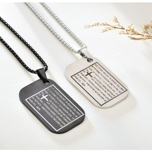Christian Scripture Pendant Necklace Fashion Rectangle Laser Engraved Stainless Steel Necklace Jewelry Spiritual Designer Charms