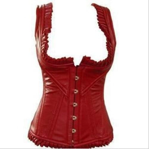 Sexy 100% Genuine Leather Underbust Corset Red Black With Straps