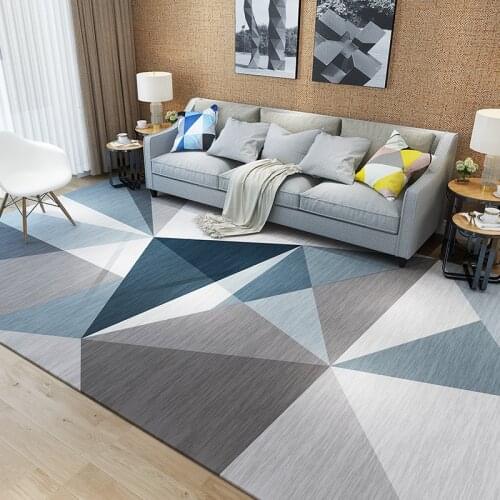 Modern Grey And Blue Geometric Pattern Area Rug Living Room Large Carpets Bedroom Study Bedside Area Rug Sofa Chair Floor Mat