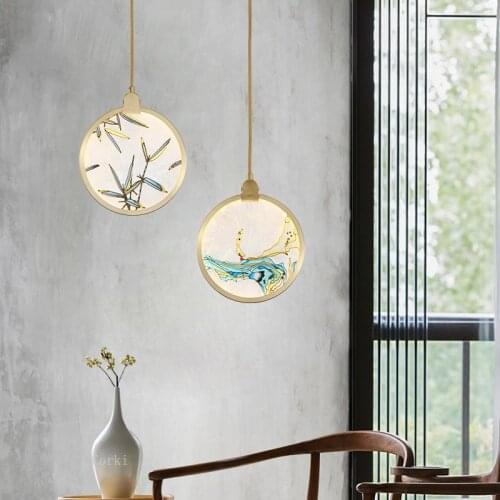 Chinese Style Glass Pendant Lights Modern Minimalist Living Room Home Decor LED Lighting Fixtures Corridor Loft Hanging Lamp