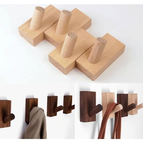 Natural Wood Clothes Hanger Wall Mounted Coat Hook Decorative Key Holder Hat Scarf Handbag Hangers Bathroom Room Rack