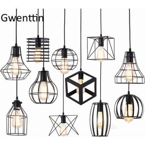 Vintage Black Iron Cage Pendant Lights Modern Led Hanging Lamps Loft Industrial Lamp Kitchen Light Fixtures Suspension Luminaire
