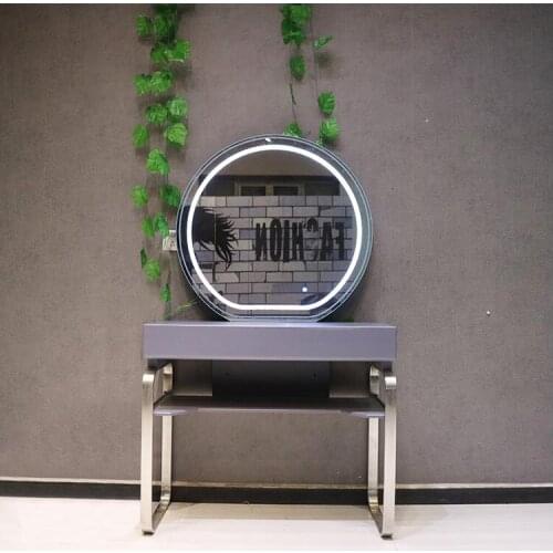 Barbershop mirror top grade hair salon with lamp hair dressing mirror stainless steel European mirror studio makeup mirror