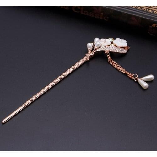 Women Elegant Secluded Orchid Bobby Pin Fashion Hairpin Rhinestone Hair Stick