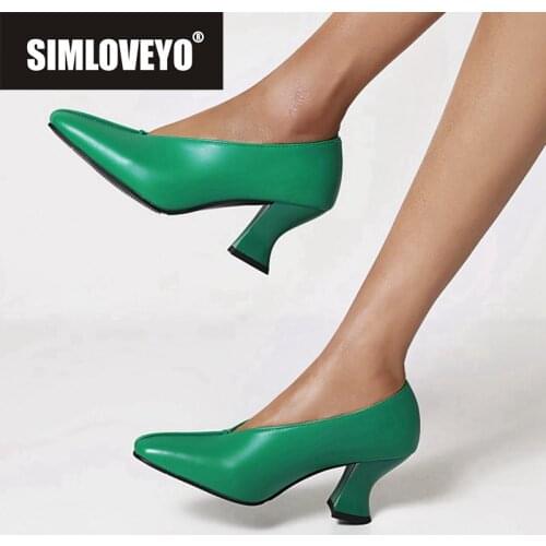 SIMLOVEYO New 2021 Women Pumps Square Toe 7cm Block Heels Concise Classic Designer Big Size 34-43 Casual Date Summer A3888